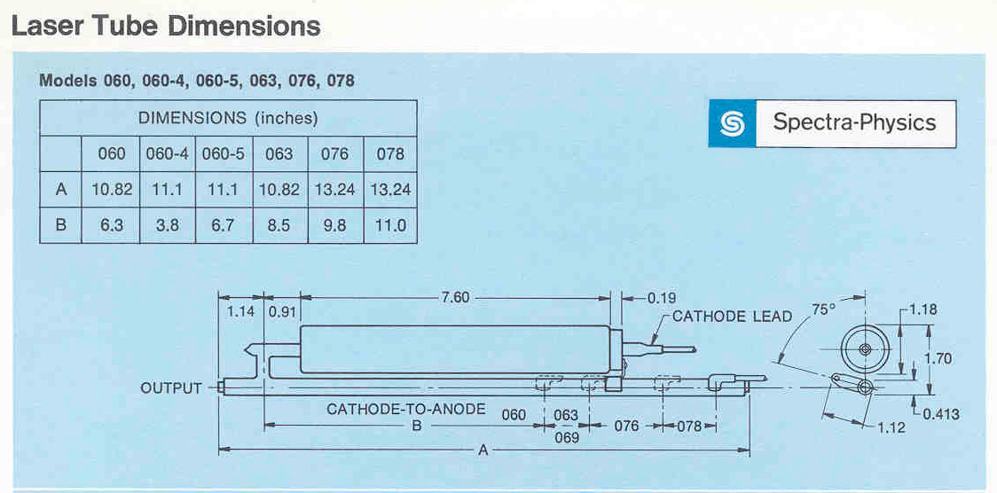 Spectra-Physics Plasma Tube Dimensions